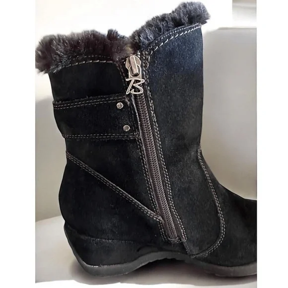Brilliant Womens Size 8 Black Suede Leather Ankle Snow Boots Zipper Winter - Picture 4 of 12